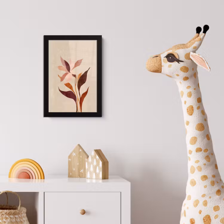 Bloemen - Blaadjes - Minimalistisch - Roze fotolijst zwart zonder passe partout klein -usfeer4_kinderkamer