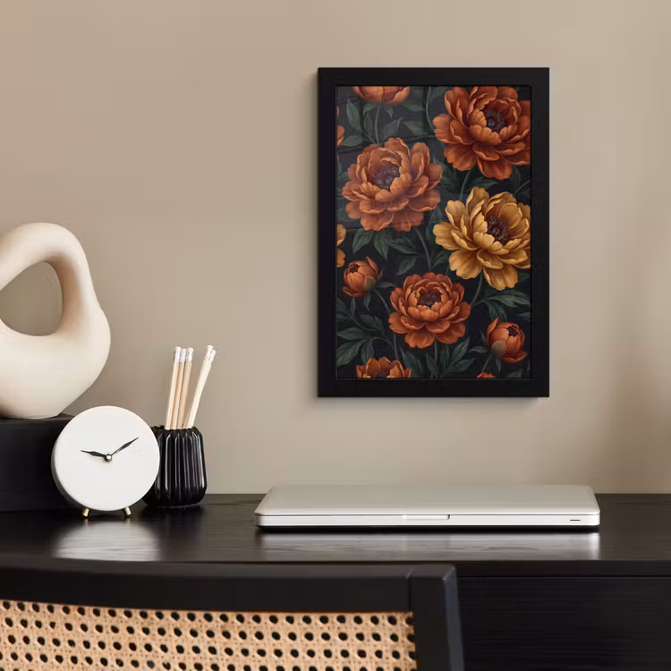 Bloemen - Bladeren - Natuur - Modern - Oranje fotolijst zwart zonder passe partout klein -sfeer1