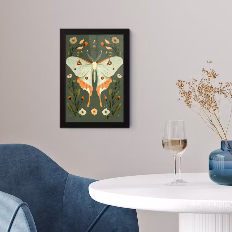 Bloemen - Bladeren - Olijfgroen - Vlinder fotolijst zwart zonder passe partout klein -sfeer4