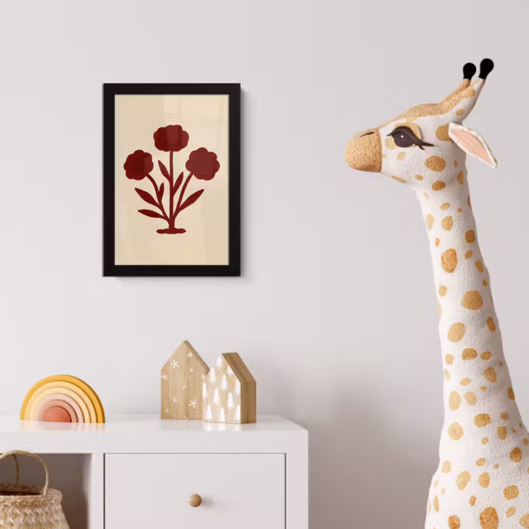 Bloemen - Bladeren - Rood - Minimalistisch fotolijst zwart zonder passe partout klein -usfeer4_kinderkamer