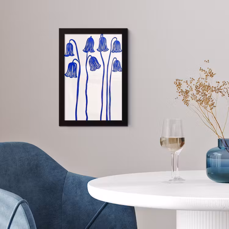 Bloemen - Blauw - Lijnen - Bloemblaadjes fotolijst zwart zonder passe partout klein -sfeer4
