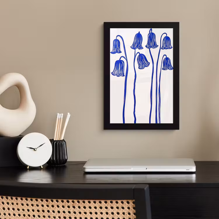 Bloemen - Blauw - Lijnen - Bloemblaadjes fotolijst zwart zonder passe partout klein -sfeer1