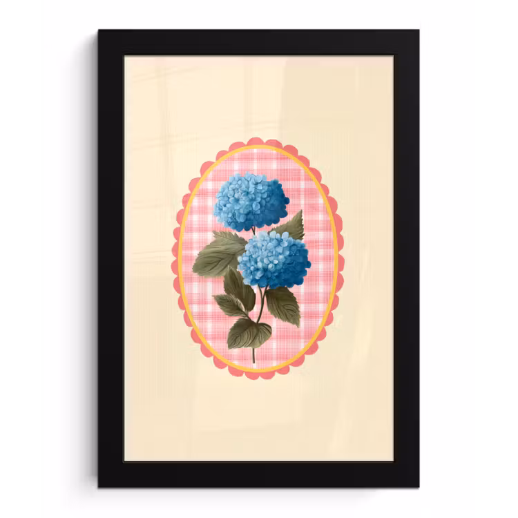 Bloemen - Blauw - Lijst - Bladeren fotolijst zwart zonder passe partout klein -3d