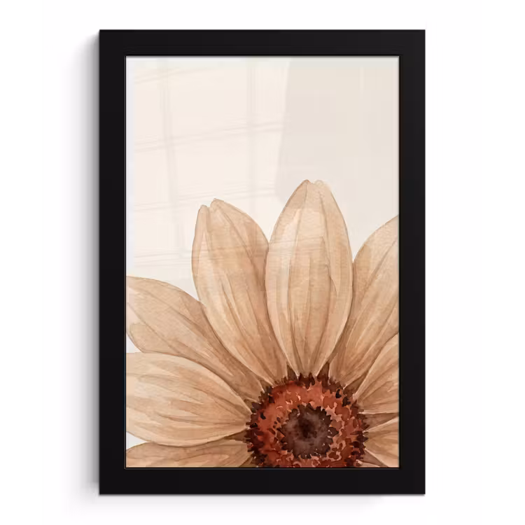 Bloemen - Bloemblad - Natuur - Aquarel - Beige fotolijst zwart zonder passe partout klein -3d