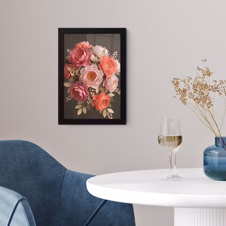 Bloemen - Bloesem - Zacht - Koraal - Decoratie fotolijst zwart zonder passe partout klein -sfeer4