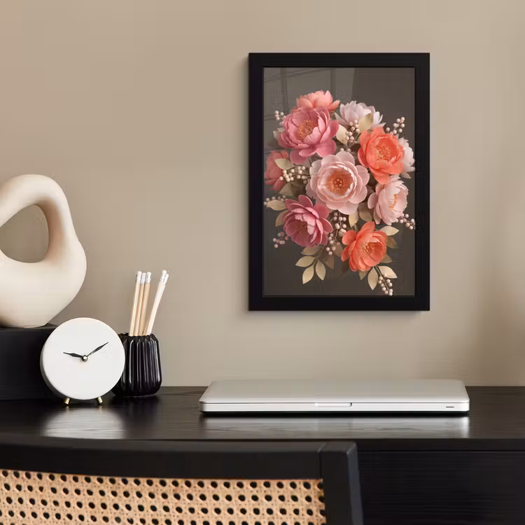 Bloemen - Bloesem - Zacht - Koraal - Decoratie fotolijst zwart zonder passe partout klein -sfeer1