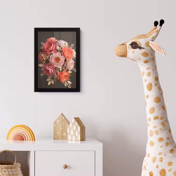 Bloemen - Bloesem - Zacht - Koraal - Decoratie fotolijst zwart zonder passe partout klein -usfeer4_kinderkamer