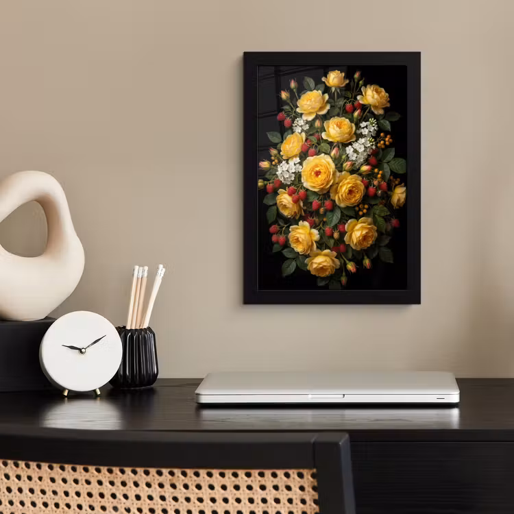 Bloemen - Boeket - Natuur - Klassiek - Geel fotolijst zwart zonder passe partout klein -sfeer1