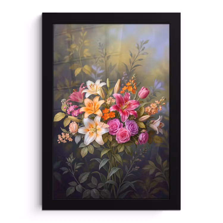 Bloemen - Boeket - Natuur - Kleurrijk - Modern fotolijst zwart zonder passe partout klein -3d