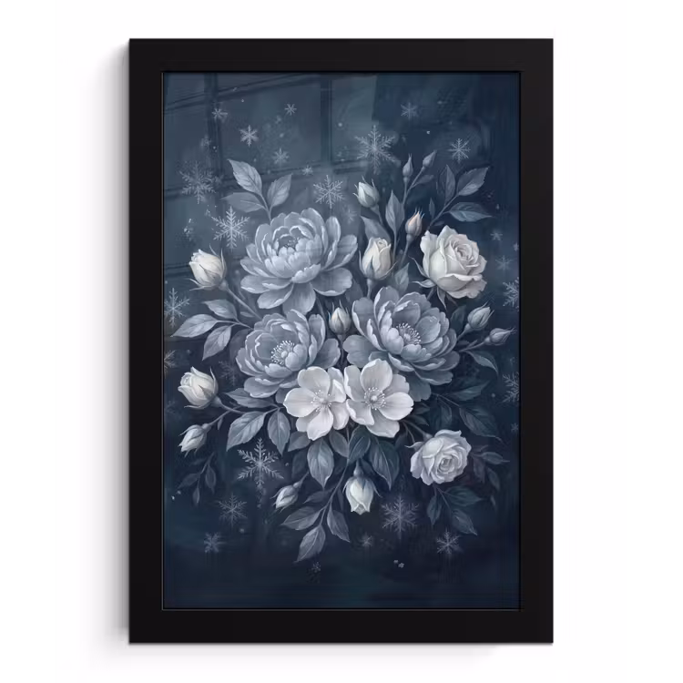 Bloemen - Boeket - Winter - Abstract - Blauw fotolijst zwart zonder passe partout klein -3d