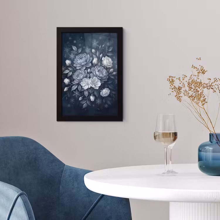 Bloemen - Boeket - Winter - Abstract - Blauw fotolijst zwart zonder passe partout klein -sfeer4