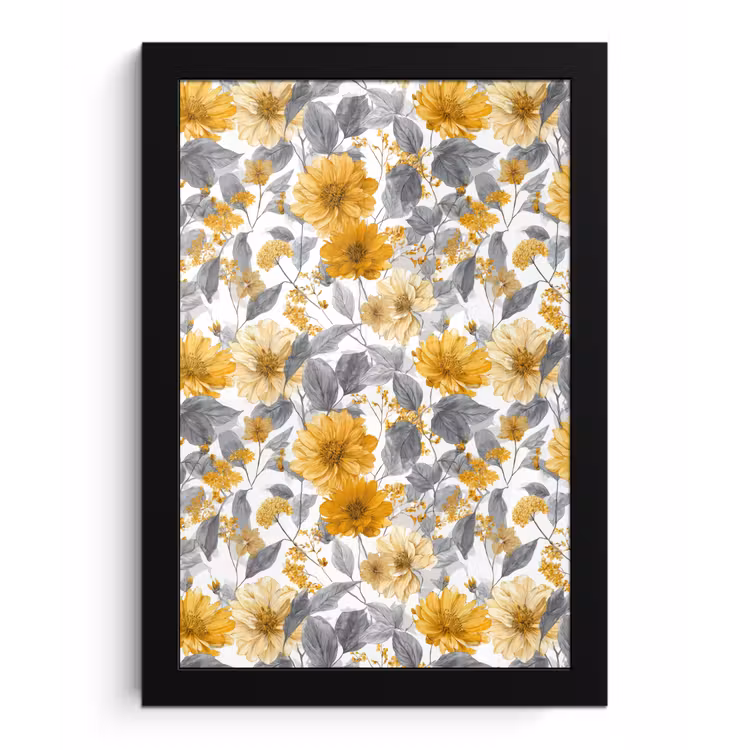 Bloemen - Botanisch - Elegant - Okergeel - Grijs fotolijst zwart zonder passe partout klein 224 -3d