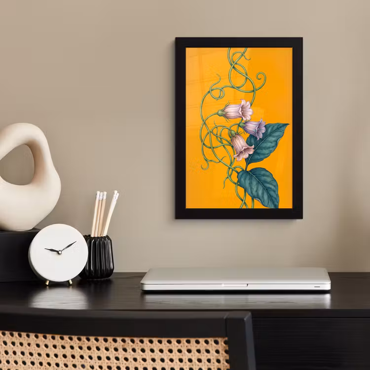 Poster met lijst - Bloemen - Botanisch - Geel - Bloemen - Botanisch - Geel fotolijst zwart zonder passe partout klein