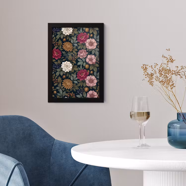 Bloemen - Botanisch - Illustratie - Donker - Vintage fotolijst zwart zonder passe partout klein -sfeer4