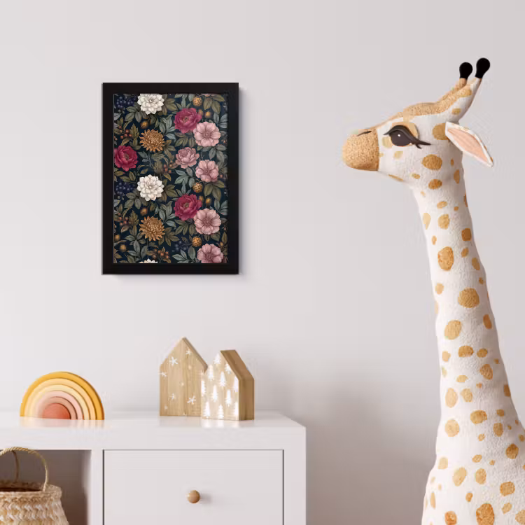 Bloemen - Botanisch - Illustratie - Donker - Vintage fotolijst zwart zonder passe partout klein -usfeer4_kinderkamer