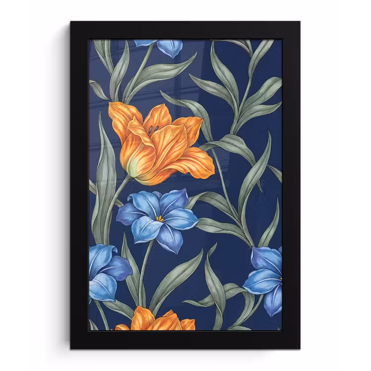 Poster met lijst - Bloemen - Botanisch - Patroon - Bloemen - Botanisch - Patroon fotolijst zwart zonder passe partout klein