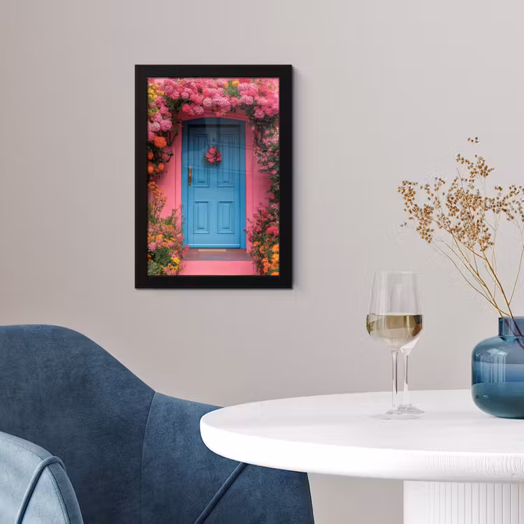 Bloemen - Deur - Roze fotolijst zwart zonder passe partout klein -sfeer4