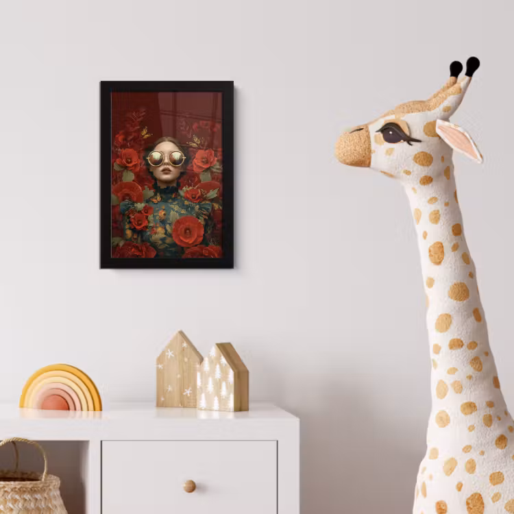 Bloemen - Dieprood - Zonnebril - Vrouw fotolijst zwart zonder passe partout klein -usfeer4_kinderkamer
