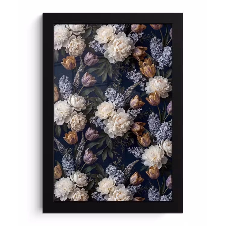 Bloemen - Donker - Elegant - Natuur - Wit fotolijst zwart zonder passe partout klein -3d