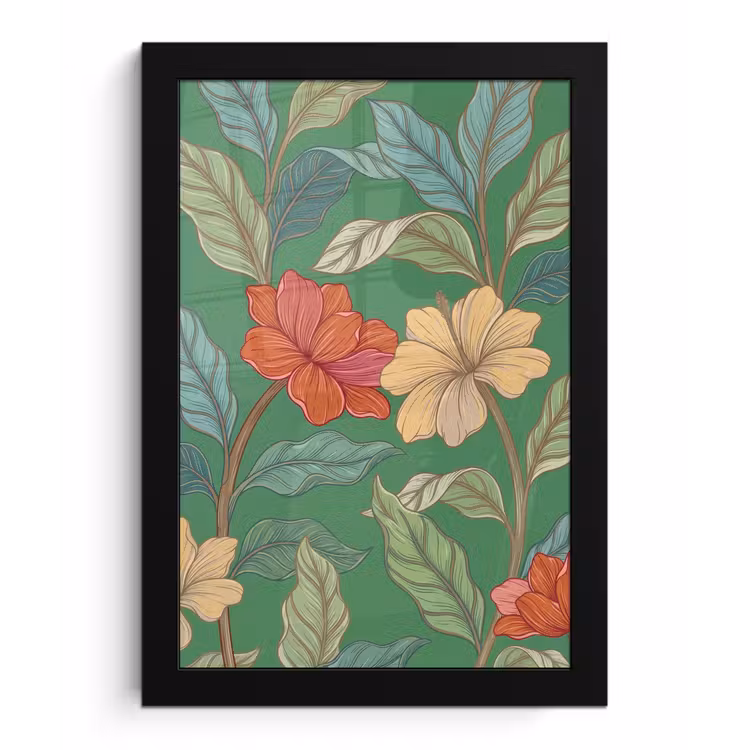 Poster met lijst - Bloemen - Groen - Illustratie - Bloemen - Groen - Illustratie fotolijst zwart zonder passe partout klein