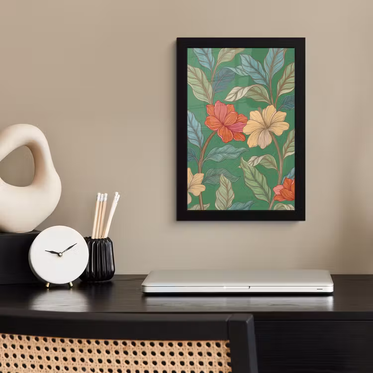 Poster met lijst - Bloemen - Groen - Illustratie - Bloemen - Groen - Illustratie fotolijst zwart zonder passe partout klein