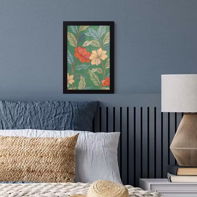 Poster met lijst - Bloemen - Groen - Illustratie - Bloemen - Groen - Illustratie fotolijst zwart zonder passe partout klein