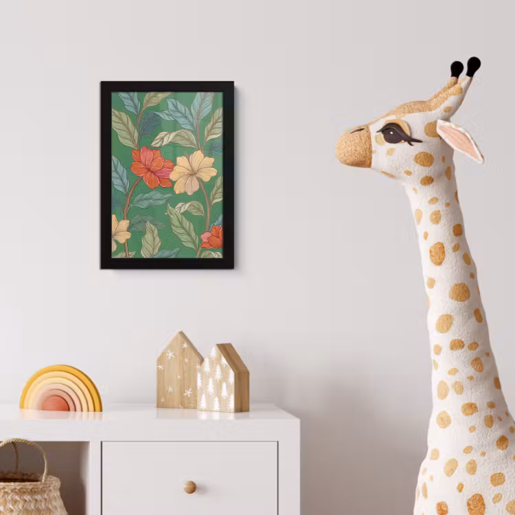 Poster met lijst - Bloemen - Groen - Illustratie - Bloemen - Groen - Illustratie fotolijst zwart zonder passe partout klein