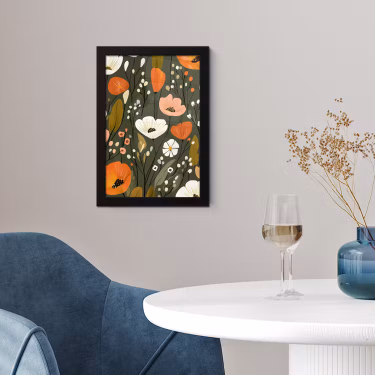 Bloemen - Illustratie - Groen fotolijst zwart zonder passe partout klein -sfeer4