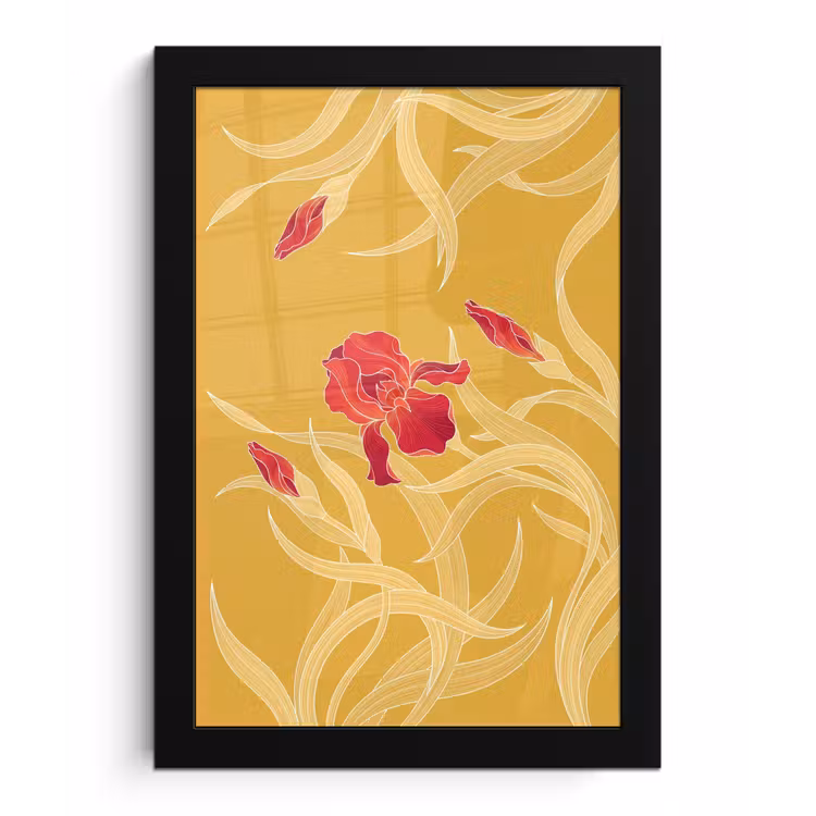 Poster met lijst - Bloemen - Illustratie - Rood - Bloemen - Illustratie - Rood fotolijst zwart zonder passe partout klein