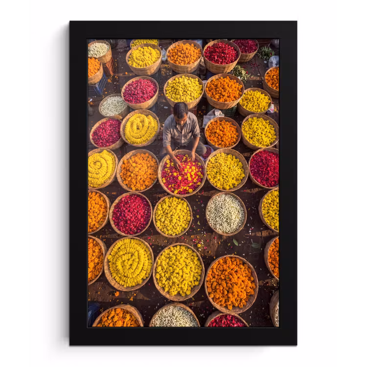 Poster met lijst - Bloemen - Markt - Kleurrijk - Bloemen - Markt - Kleurrijk fotolijst zwart zonder passe partout klein