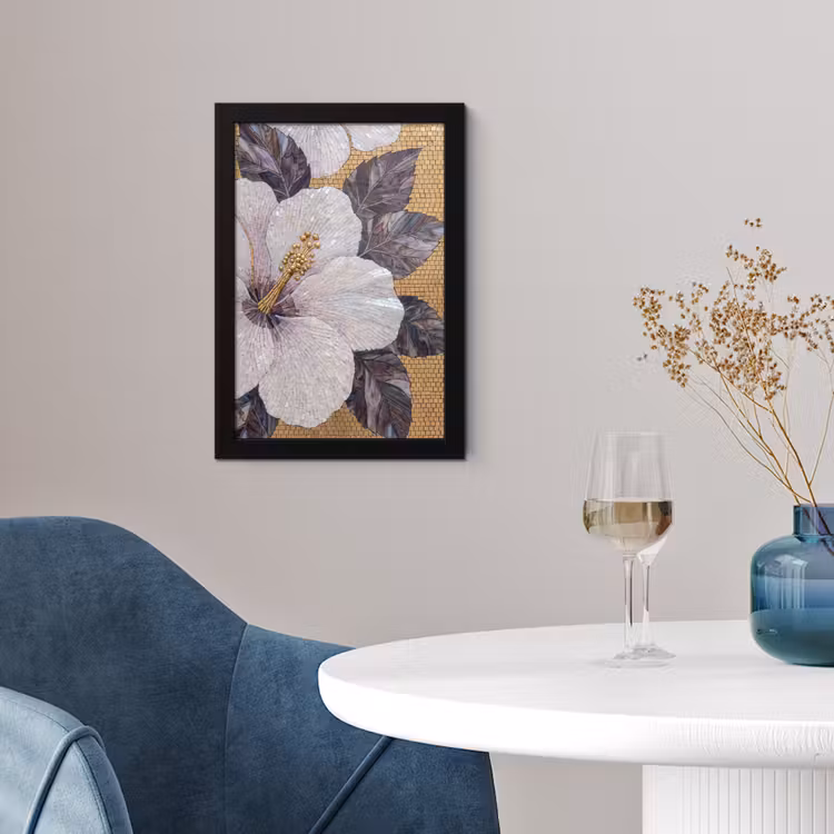 Bloemen - Mozaïek - Kunst - Modern - Goud fotolijst zwart zonder passe partout klein -sfeer4