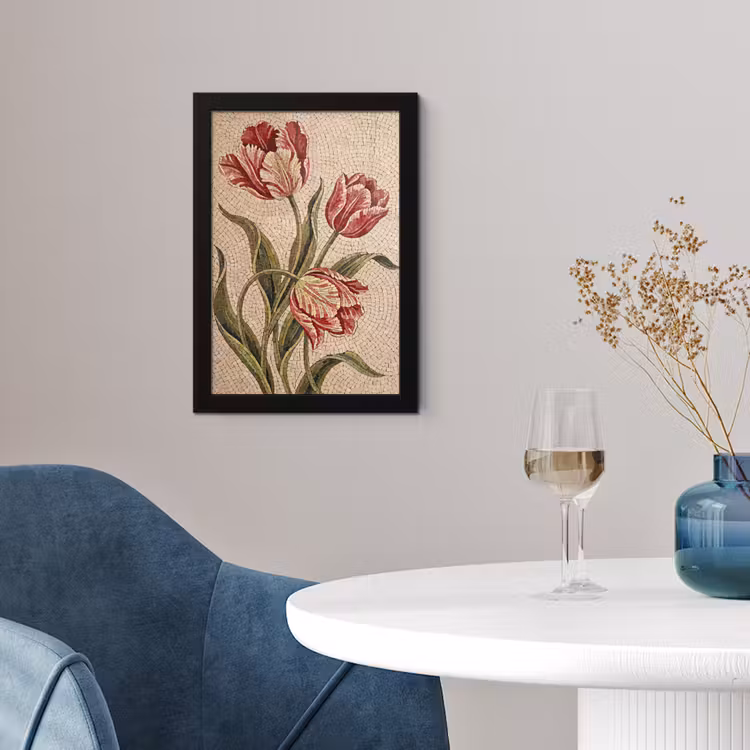 Bloemen - Mozaïek - Rood - Groen - Kunst fotolijst zwart zonder passe partout klein -sfeer4