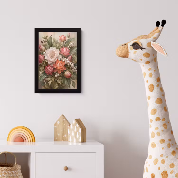 Bloemen - Parels - Elegant - Roze - Wit fotolijst zwart zonder passe partout klein -usfeer4_kinderkamer