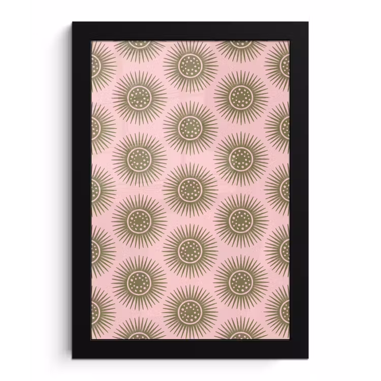 Bloemen - Patroon - Abstract - Roze - Groen fotolijst zwart zonder passe partout klein -3d