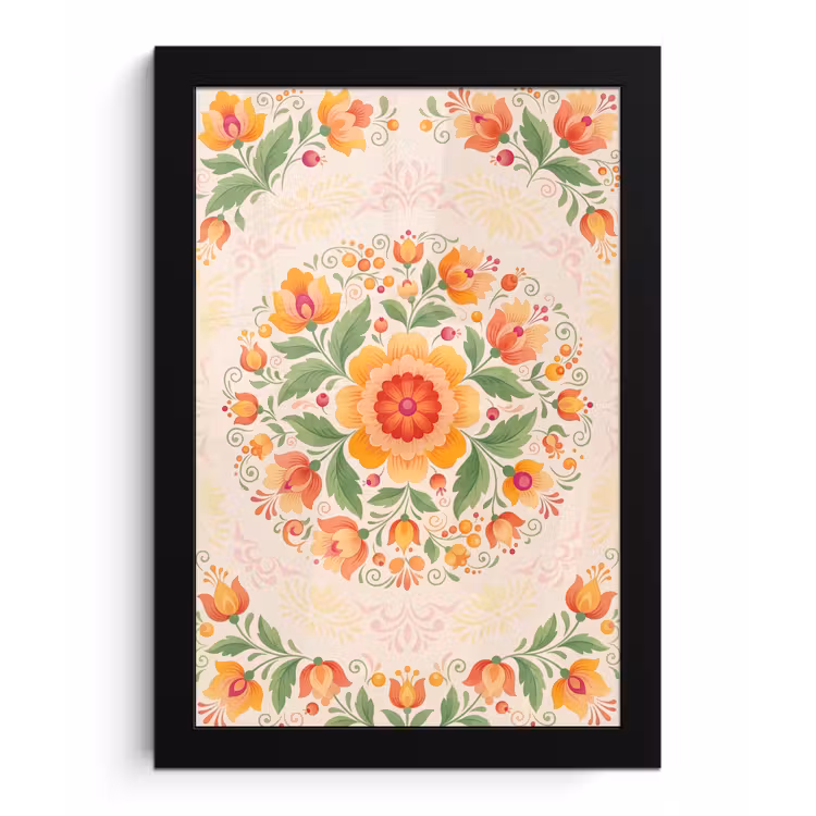 Bloemen - Patroon - Decoratief - Oranje fotolijst zwart zonder passe partout klein -3d