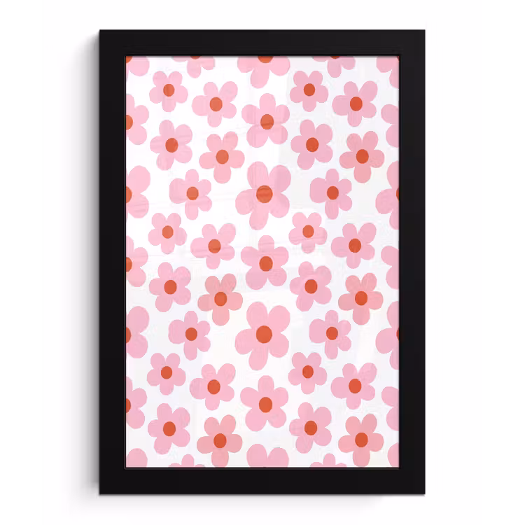 Bloemen - Patroon - Modern - Roze - Wit fotolijst zwart zonder passe partout klein -3d