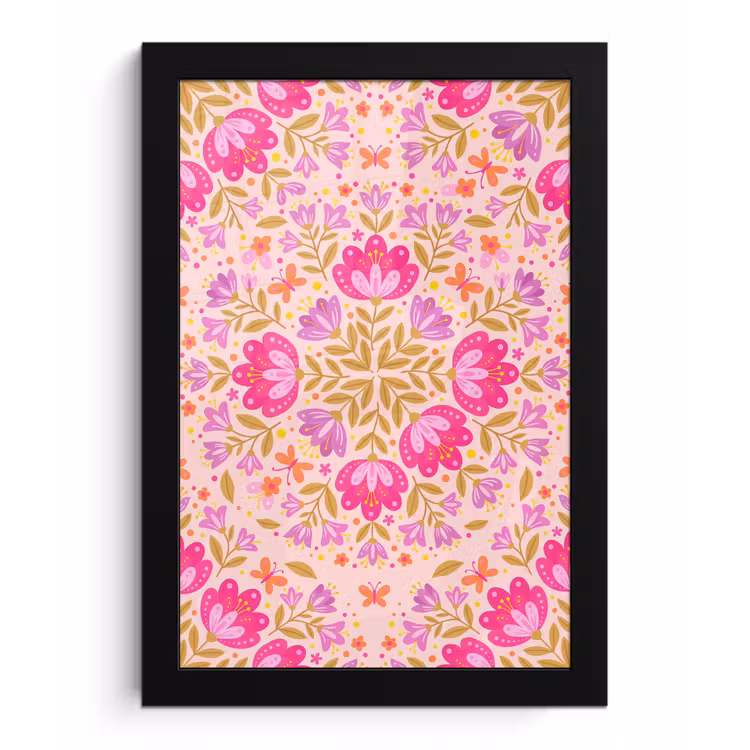 Bloemen - Patroon - Natuur - Abstract - Roze fotolijst zwart zonder passe partout klein -3d