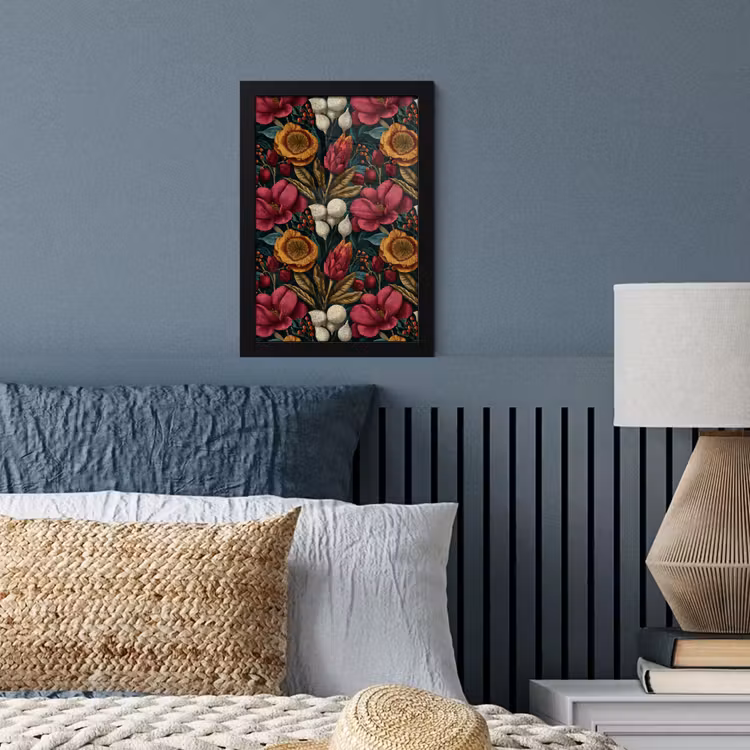 Bloemen - Patroon - Rood - Goud fotolijst zwart zonder passe partout klein 224 -sfeer3