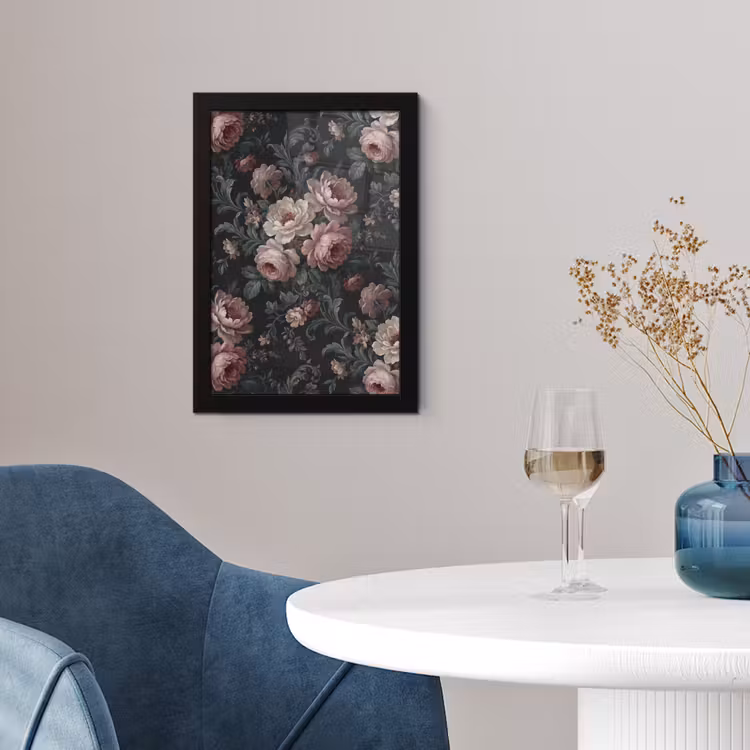 Bloemen - Patroon - Sierlijk - Roze - Donker fotolijst zwart zonder passe partout klein -sfeer4