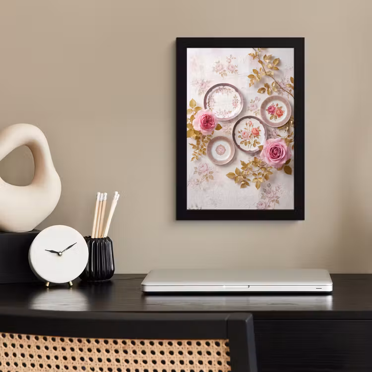 Bloemen - Patroon - Vintage - Roze - Decoratie fotolijst zwart zonder passe partout klein -sfeer1