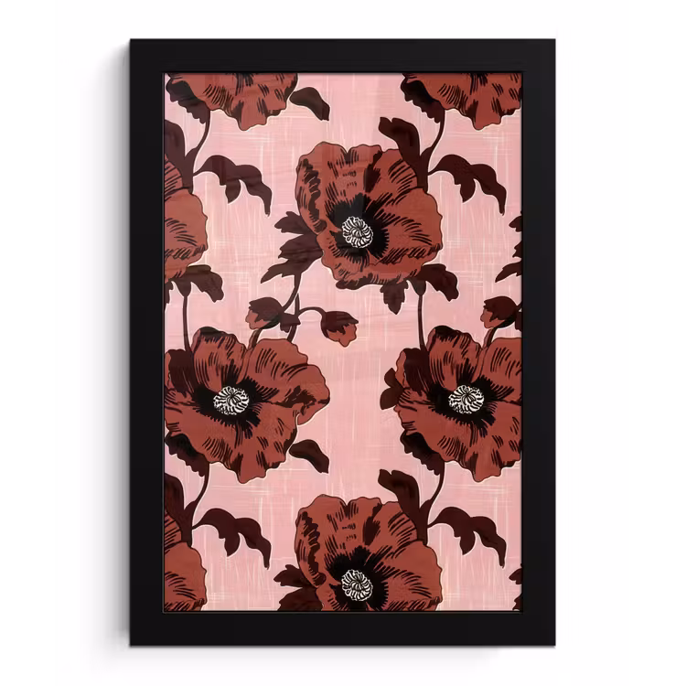 Bloemen - Retro - Rood fotolijst zwart zonder passe partout klein 224 -3d