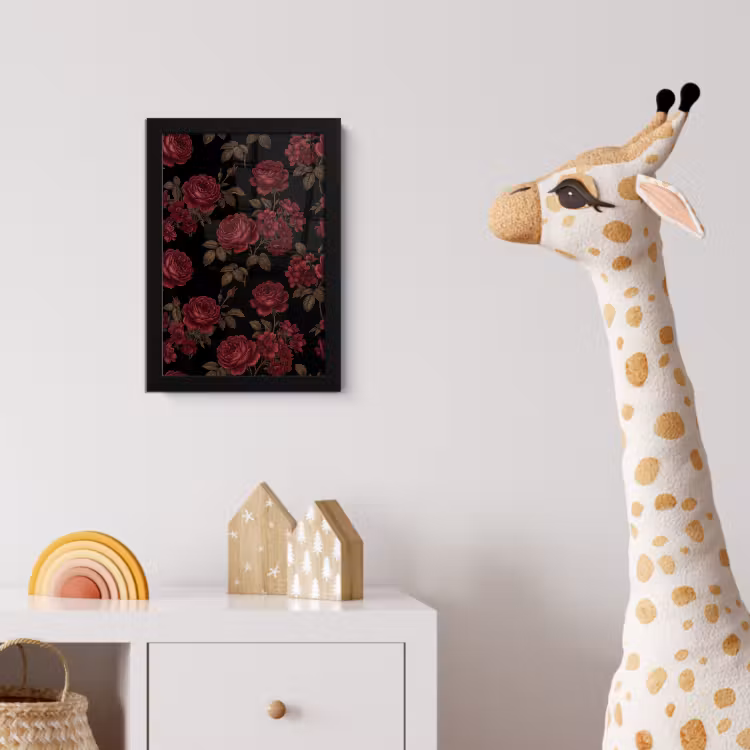 Bloemen - Roos - Patroon - Klassiek - Rood fotolijst zwart zonder passe partout klein -usfeer4_kinderkamer