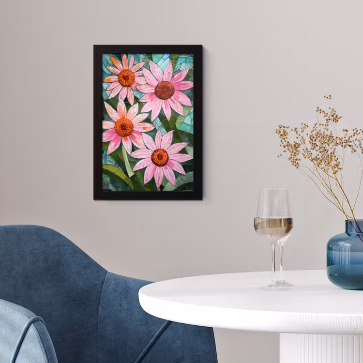 Bloemen - Roze - Glasmozaïek fotolijst zwart zonder passe partout klein -sfeer4