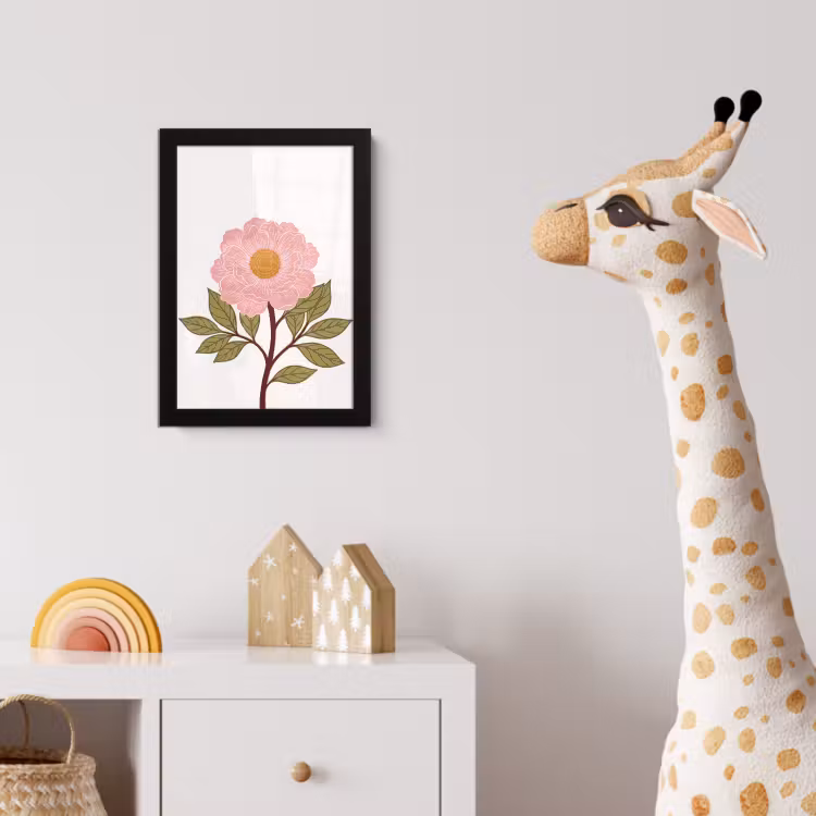 Poster met lijst - Bloemen - Roze - Illustratie - Bloemen - Roze - Illustratie fotolijst zwart zonder passe partout klein