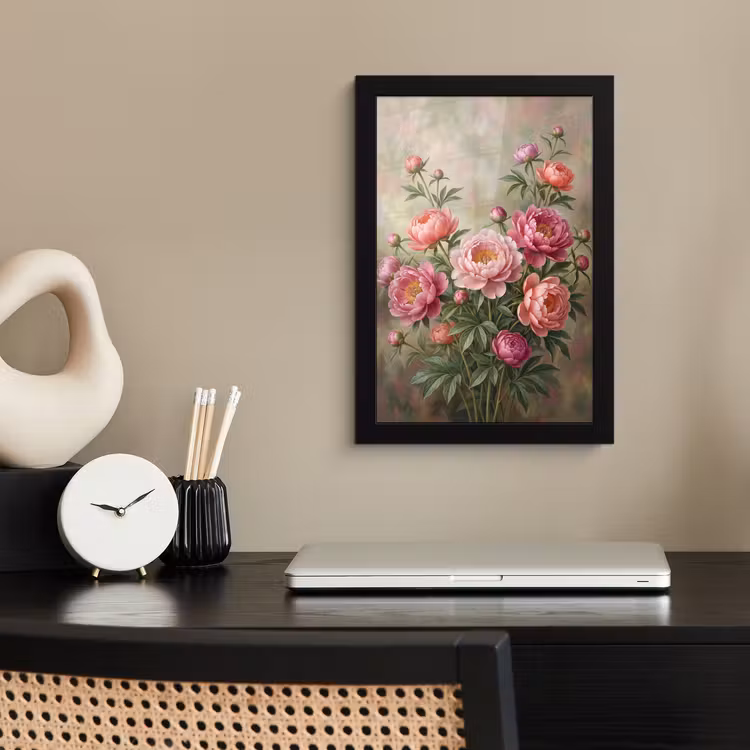 Bloemen - Roze - Klassiek - Gedetailleerd - Natuur fotolijst zwart zonder passe partout klein -sfeer1