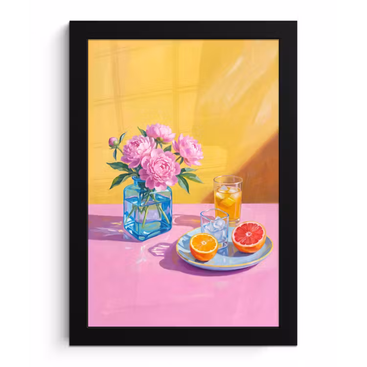 Poster met lijst - Bloemen - Roze - Modern - Bloemen - Roze - Modern fotolijst zwart zonder passe partout klein
