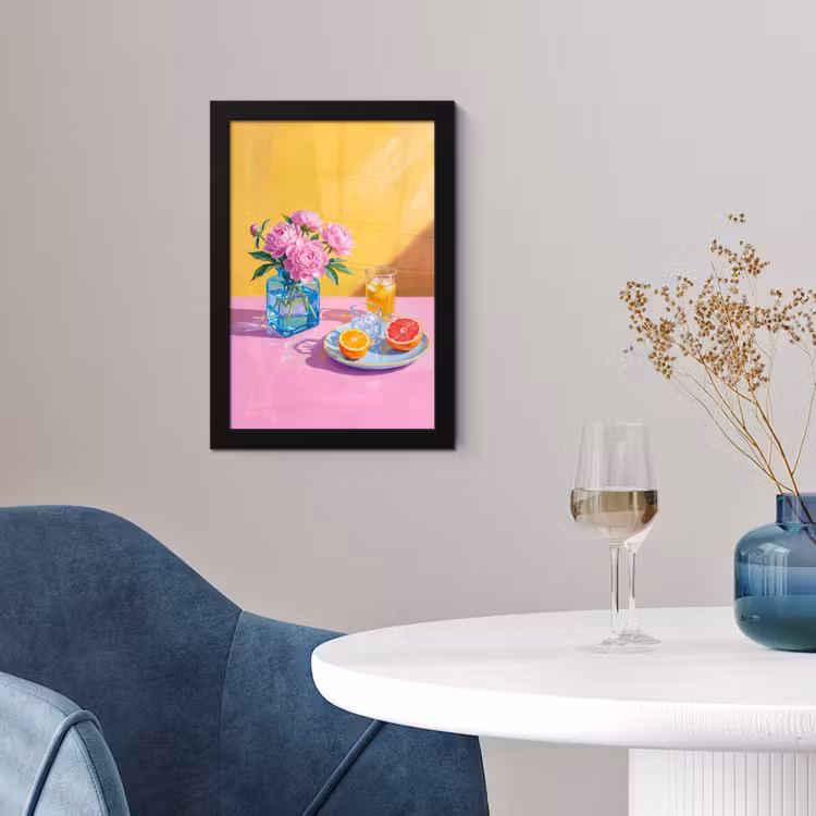 Poster met lijst - Bloemen - Roze - Modern - Bloemen - Roze - Modern fotolijst zwart zonder passe partout klein