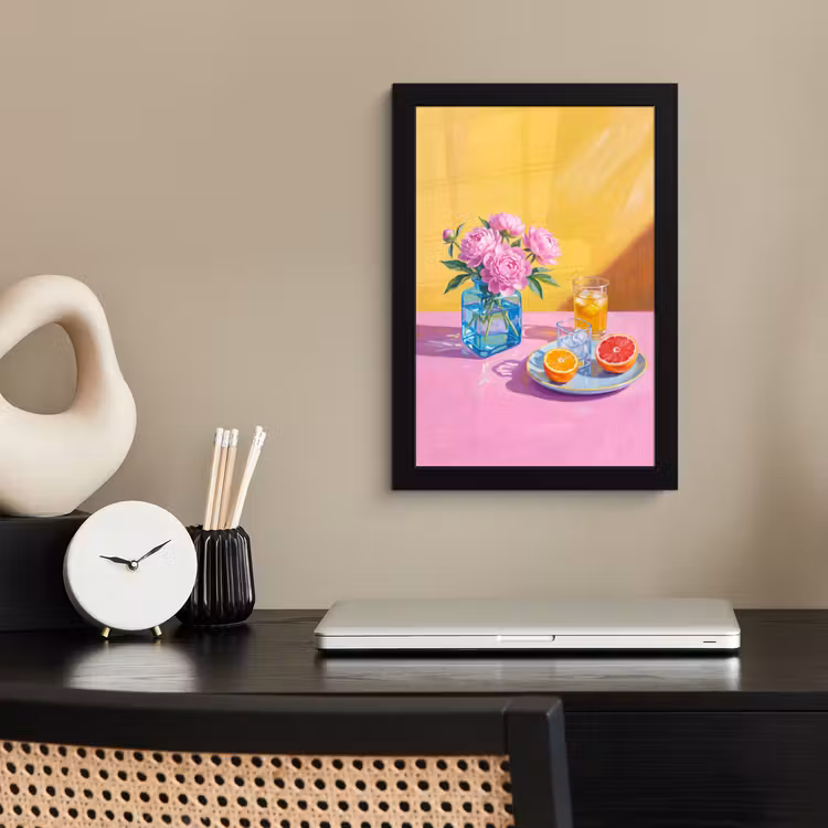 Poster met lijst - Bloemen - Roze - Modern - Bloemen - Roze - Modern fotolijst zwart zonder passe partout klein