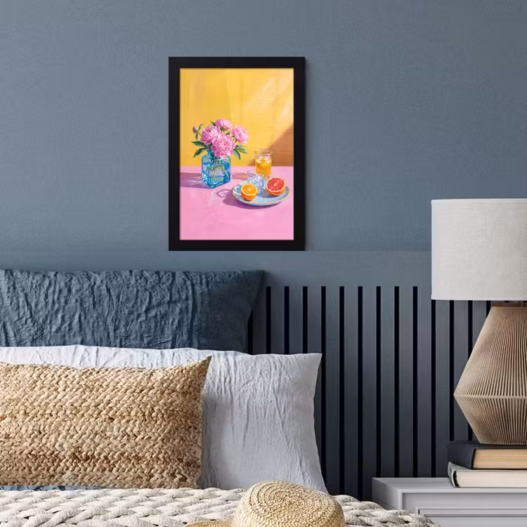 Poster met lijst - Bloemen - Roze - Modern - Bloemen - Roze - Modern fotolijst zwart zonder passe partout klein