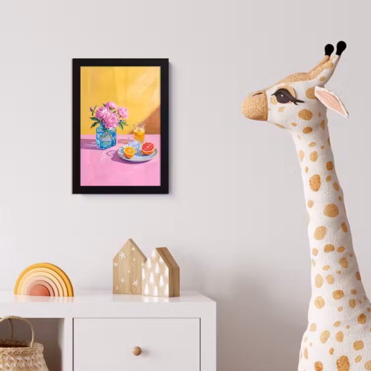 Poster met lijst - Bloemen - Roze - Modern - Bloemen - Roze - Modern fotolijst zwart zonder passe partout klein